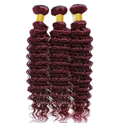 99j Human Hair Burgundy Deep Wave Bundles Red Deep Wave Bundles Brazilian Human Hair Extensions Weave Wet and Wavy Soft Silky for Black Woman 26 28 30 Inch