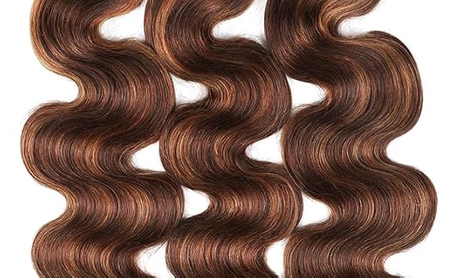 34 34 34 Inch Ombre Human Hair Bundles Body Wave Bundles Human Hair Highlight Bundles Brazilian Brown Highlight Bundles Hair Weave Silky Soft Remy Hair Extensions