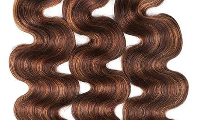 34 34 34 Inch Ombre Human Hair Bundles Body Wave Bundles Human Hair Highlight Bundles Brazilian Brown Highlight Bundles Hair Weave Silky Soft Remy Hair Extensions