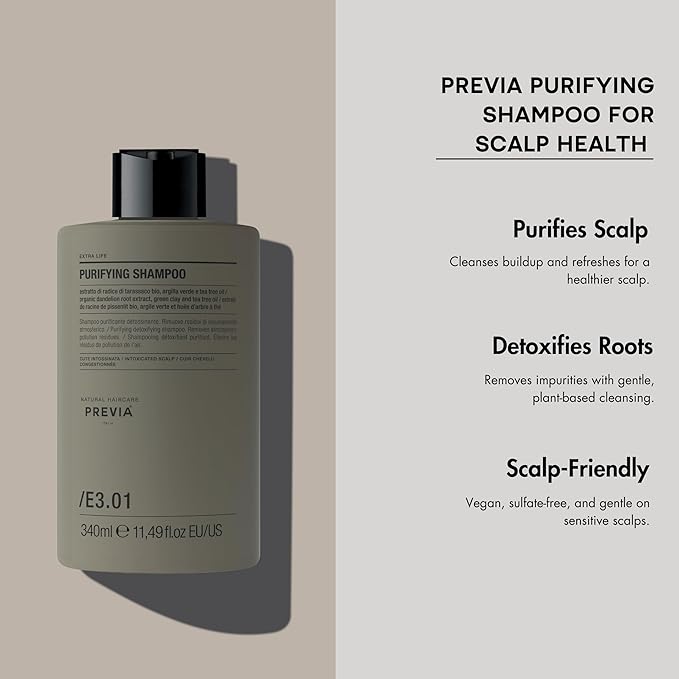 PREVIA Purifying Shampoo for Scalp Health | Purifying & Detoxifying | Nourishing Formula | Vegan & Sulfate-Free | 11.49 oz