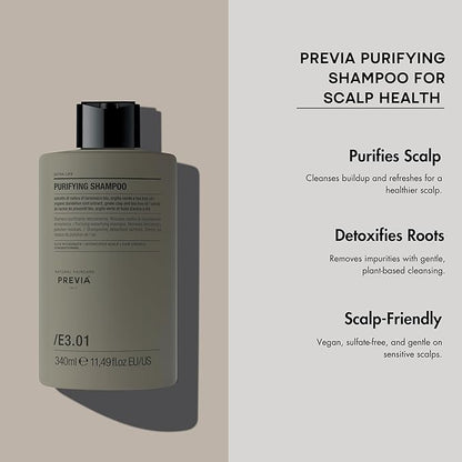 PREVIA Purifying Shampoo for Scalp Health | Purifying & Detoxifying | Nourishing Formula | Vegan & Sulfate-Free | 11.49 oz