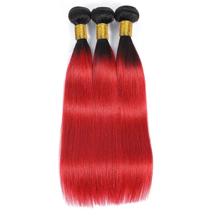 1B/Red Human Hair Bundles Red Straight Human Hair Bundles 18 20 22 inch Double Weft Brazilian Virgin Remy Hair Extensions Soft and Silky For Women