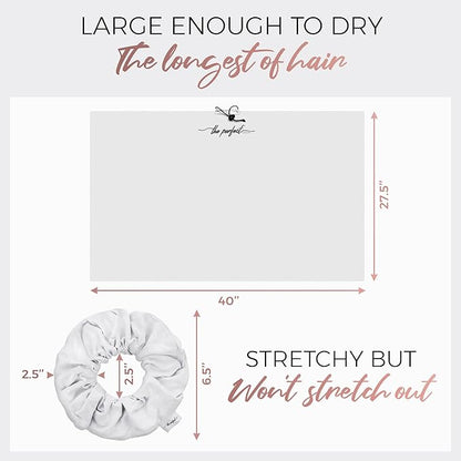 THE PERFECT HAIRCARE Microfiber Hair Towel Wrap + 2 Smooth Large Hair Drying Tie for Wet Hair - Anti-Frizz, Gentle, Absorbent Hair Scrunchies or Face Washing Wristband
