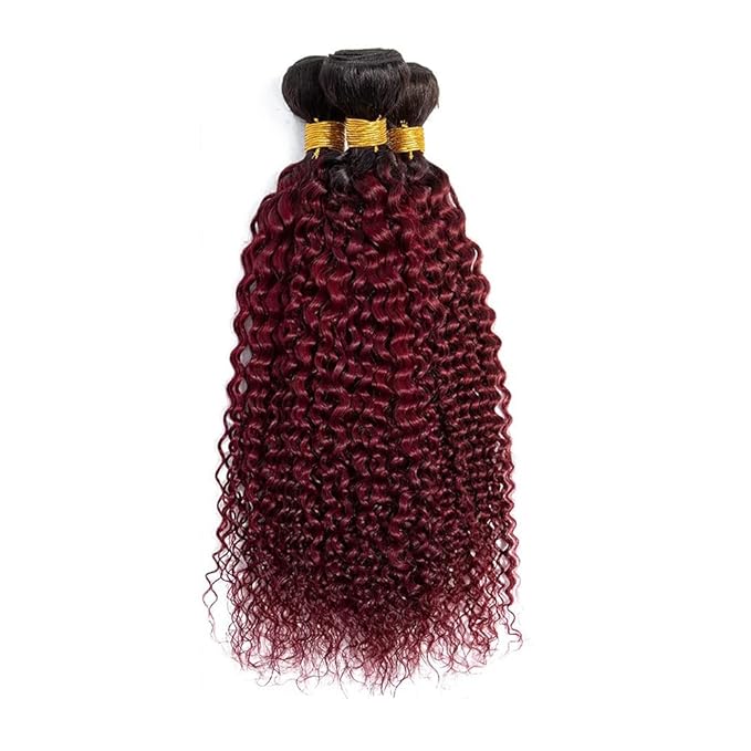 1B99J Bundles Curly Bundles Two Tone Black and Burgundy Curly Brazilian Hair Weave Soft and Silky for Women 8 10 12 Inch