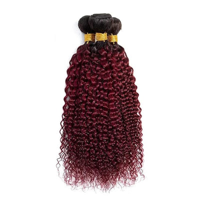 1B99J Bundles Curly Bundles Two Tone Black and Burgundy Curly Brazilian Hair Weave Soft and Silky for Women 8 10 12 Inch