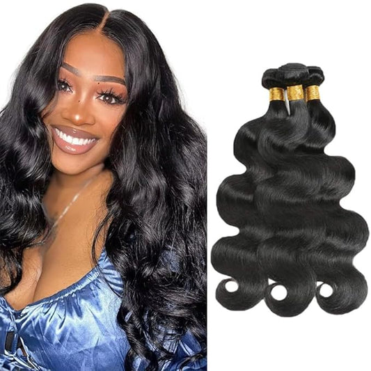 Color 1B Body Wave Bundles Human Hair Natural Black Bundles 12 14 16 Inch Peruvian 8A Virgin Hair Extensions Niegmeag Hair Double Weft Color 1B Hair Weave