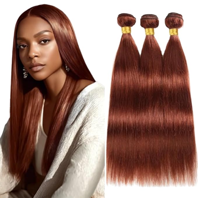 Red Brown Straight Bundles Color 33 Straight Bundles 8a Grade Brazilian Human Hair Wet and Wavy Soft Silky for Black Women 8 10 12 Inch