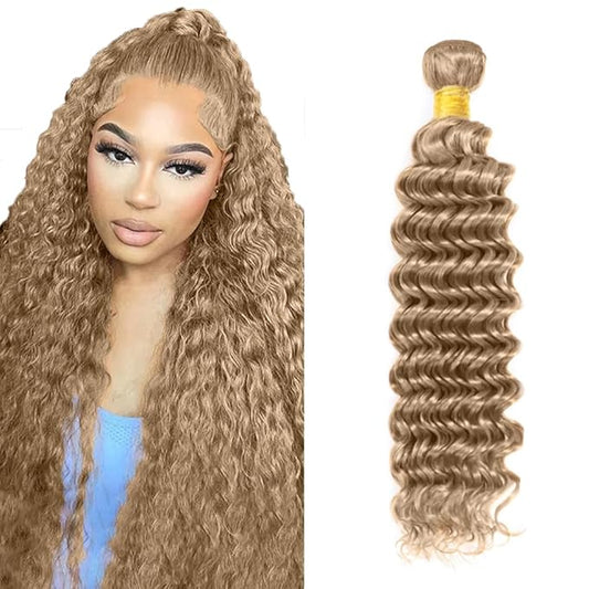 #22 Blonde Bundles Human Hair Deep Wave Bundles 20 Inch Human Hair Weave 1 Bundle Unprocessed Brazilian Virgin Hair Ash Blonde Deep Wave Human Hair Extensions 50 Grams/Bundle
