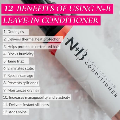 N+B Light Leave-In Conditioner & Detangler Spray | Curly, Straight, All Hair Types | Weightless No-Residue Moisturizer Repairs Dry Damaged Frizzy Hair | Sulfate & Paraben Free