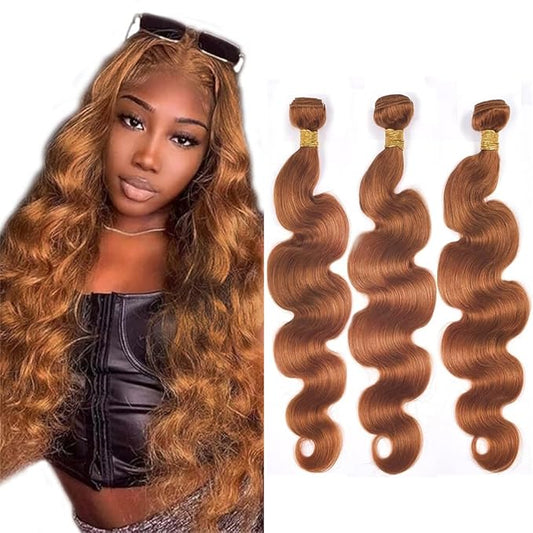 Brown Body Wave Bundles 30 32 34 Inch Color 30 Human Hair Bundles Unprocessed Brazilian Remy Hair Extensions 3 Bundles Hair Weave Silky Soft Light Brown Bundles Human Hair