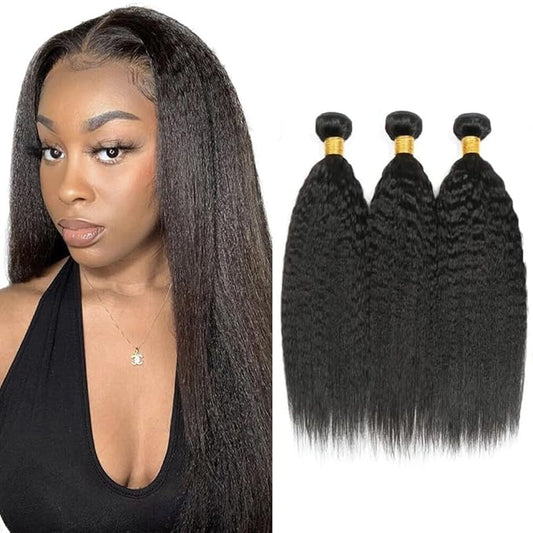 #1B Human Hair Bundles Yaki Straight Bundles 34 34 34 Inch Unprocessed Brazilian Virgin Hair Weave 3 Bundles 50 Grams Per Bundle Natural Color Bundle Human Hair Extensions