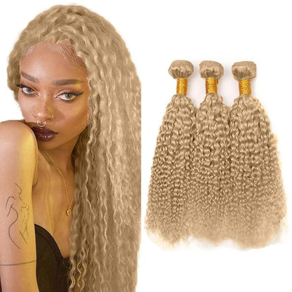 #22 Blonde Bundles Human Hair Water Wave Bundles 26 28 30 Inch Human Hair Weave 3 Bundle Unprocessed Brazilian Virgin Hair Ash Blonde Water Wave Human Hair Extensions 50 Grams/Bundle