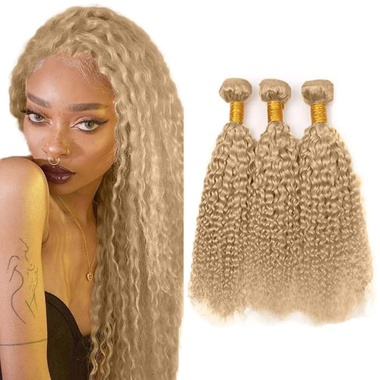 #22 Blonde Bundles Human Hair Water Wave Bundles 26 28 30 Inch Human Hair Weave 3 Bundle Unprocessed Brazilian Virgin Hair Ash Blonde Water Wave Human Hair Extensions 50 Grams/Bundle