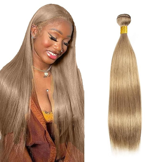 #22 Blonde Bundles Human Hair Straight Bundles 22 Inch Human Hair Weave 1 Bundle Unprocessed Brazilian Virgin Hair Ash Blonde Straight Human Hair Extensions 50 Grams/Bundle