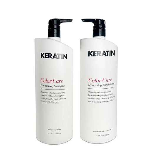 Keratin Color Care Shampoo & Conditioner Duo – 33.8 fl oz Each – Color Safe - Frizz Control