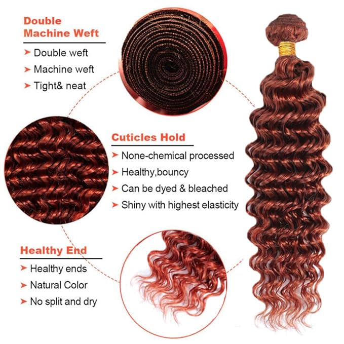 28 28 28 Inch Copper Red Human Hair Bundles Auburn Deep Wave Bundles Huxowax Virgin Soft And Silky Remy Hair Extensions Color 33 Deep Wave Bundle 300g