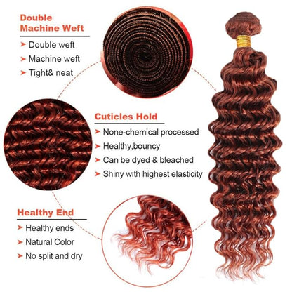 28 28 28 Inch Copper Red Human Hair Bundles Auburn Deep Wave Bundles Huxowax Virgin Soft And Silky Remy Hair Extensions Color 33 Deep Wave Bundle 300g