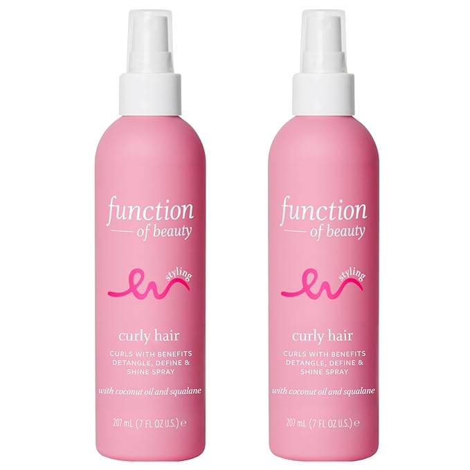 FUNCTION OF BEAUTY Curls With Benefits Detangle, Define & Shine Spray for Curly Hair, 7 oz Each (2-Pack) - Use as Detangler or Styler, With Coconut Oil, Vegan Squalane, & Castor Oil