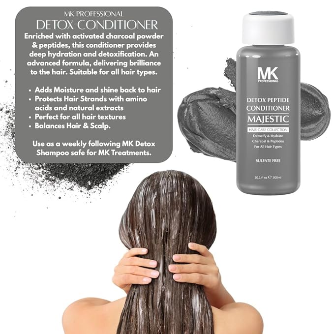 MK PROFESSIONAL Detox Charcoal Conditioner, Help Soothe Scalp and Remove Impurities, Sulphate Free + Amino Acid Complex, Reduce Breakage - Suitable for All Hair Types - 10.1 Fl Oz / 300 ml