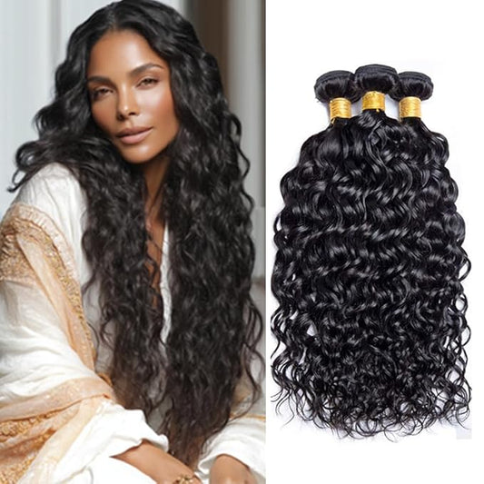 Bundles Human Hair Water Wave Bundles Color 1B Natural Black Water Wave Human Hair 24 26 28 Inch Weave Soft and Silky for Women