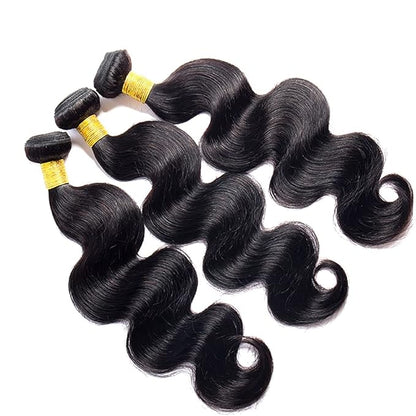 #1B Human Hair Bundles Body Wave Bundles 24 26 28 Inch 3 Bundles Unprocessed Brazilian Virgin Hair Weave 50 Grams Per Bundle Body Wave Bundle Human Hair Extensions Natural Color