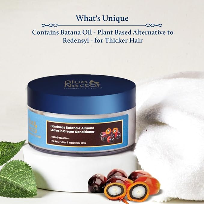 Blue Nectar Batana Leave-In Conditioner for Curly, Wavy & Frizzy Hair | Redensyl Alternate Hair Moisturizer for Men & Women | Detangle & Nourish Hair Cream for Thicker & Fuller Hair (14 Herbs, 7Oz)
