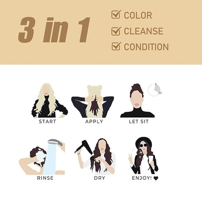Fvquhvo Hair Dye Shampoo 3 in 1, Hair Color Shampoo for Women Men, Works in Minutes, Long Lasting Coffee Hair Dye, Brown Hair Shampoo, Easy to Use, 16.90 Fl Oz