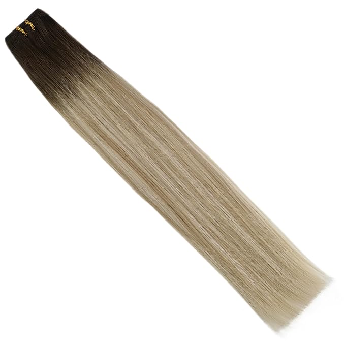 Full Shine 22 Inch Weft Hair Extensions Sew In Extensions Remy Satraight Hair Machine Tied Weft Extensions Color Dark Brown To Dirty Blonde Mix Blonde Human Hair Bundles 105G