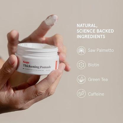 Keeps Matte Thickening Pomade for Men - Natural Ingredients for Fuller Hair: Biotin, Caffeine, Green Tea & Saw Palmetto - All-Day Medium Hold for All Styles