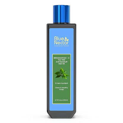 Blue Nectar Anti Dandruff Hair Oil with Neem & Tea Tree| Ayurvedic Non-Stickyfor Dry Scalp | Plant Based for Men & Women (12 Herbs, 6.76FlOz)