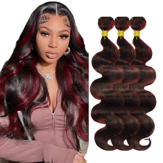 Highlight Human Hair Bundles P1b99j Body Wave Bundle Niegmeag Virgin Remy Hair 3 Bundles 14 16 18 Inch 2 Tone Black Mixed With Red Bundle