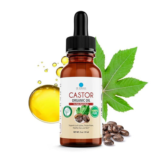 Dr. Robaina Organic Castor Oil – Cold-Pressed for Hair Growth, Eyelash & Eyebrow Care, Skin Hydration & Nail Strength – Pure Vegan Moisturizer – Made in USA, 4 oz