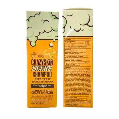 CRAZY SKIN German Beers Yeast Biotin Shampoo for Hard water, Anti-hair loss, and Thickening,Gentle Exfoliating & Scalp Function with Panthenol, Collagen and Free-Sulfate, Chemical, 300ml(10.15oz)