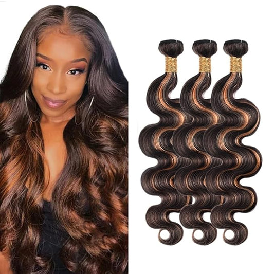 Highlight Body Wave Bundles P1B30 Human Hair Bundle Niegmeag Hair Grade 8A Brazilian Virgin Remy Hair Extensions 24 26 28 Inch 2 Tone Black and Light Brown Bundles