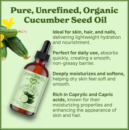 Natural Born Oils Cucumber Seed Oil, 1 Gallon, Organic, Cold-Pressed, Nutrient-Rich, Deep Skin Care, Hair Revitalization