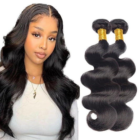 #1B Human Hair Bundles Body Wave Bundles 28 30 Inch 2 Bundles Unprocessed Brazilian Virgin Hair Weave 50 Grams Per Bundle Body Wave Bundle Human Hair Extensions Natural Color
