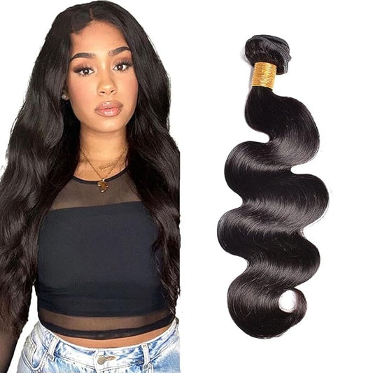Natural Black Body Wave Bundles Color 1B Human Hair Extensions Peruvian Grade 8A Virgin Remy Hair Single Bundle 18 Inch Double Weft Hair Weave