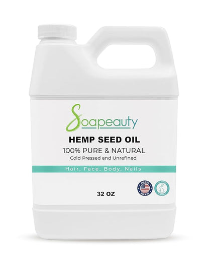 Soapeauty Hemp Seed Oil Unrefined Cold Pressed | Massage & Body Oil | for Skin, Face, Hair, and Soap Making | Carrier for Essential Oils | Rich in Omega Fatty Acids – 32 Fl Oz