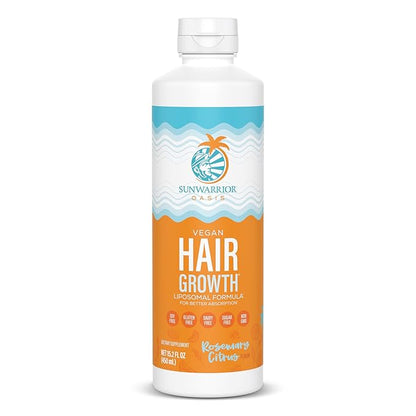 Hair Growth Liquid Rosemary Oil with Biotin & Omega 3 Curcumin, Hyaluronic Acid Tocopherol, Reduce Shedding Promote Hair Growth Improve Hair Density Scalp Hydration Citrus Flavor 15.2 fl oz Sunwarrior