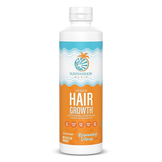 Hair Growth Liquid Rosemary Oil with Biotin & Omega 3 Curcumin, Hyaluronic Acid Tocopherol, Reduce Shedding Promote Hair Growth Improve Hair Density Scalp Hydration Citrus Flavor 15.2 fl oz Sunwarrior