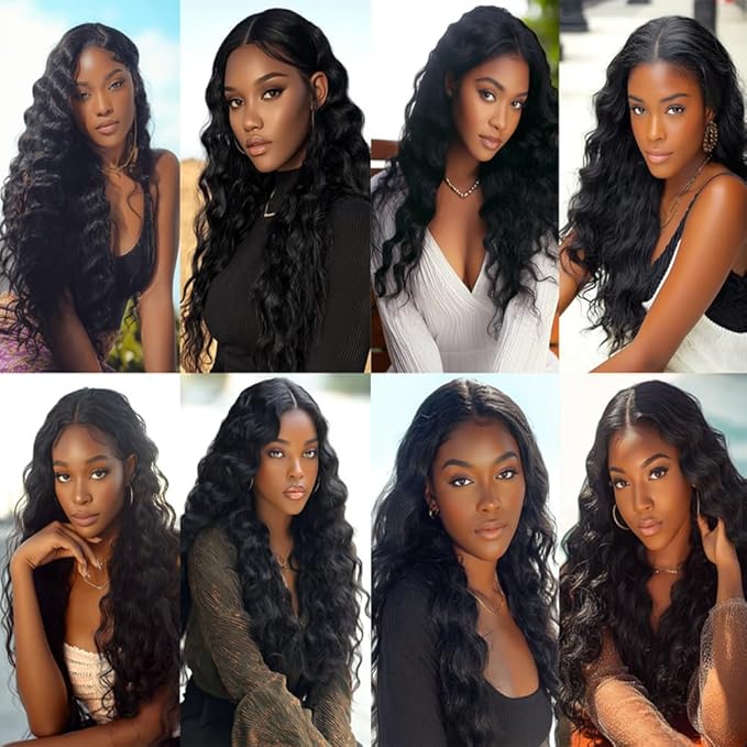 #1B Loose Deep Wave Bundles Color 1B Deep Wave Human Hair Bundles 8a Grade Double Weft Weave Extensions Brazilian Human Hair Wet and Wavy Soft Silky for Black Women 24 26 28 Inch