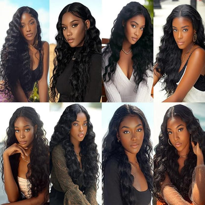 #1B Loose Deep Wave Bundles Color 1B Deep Wave Human Hair Bundles 8a Grade Double Weft Weave Extensions Brazilian Human Hair Wet and Wavy Soft Silky for Black Women 24 26 28 Inch