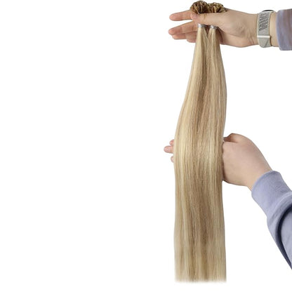 YoungSee U Tip Hair Extensions Highlight Golden Blonde and Medium Blonde U Tips Extensions Human Hair 16In 1G/S 50G