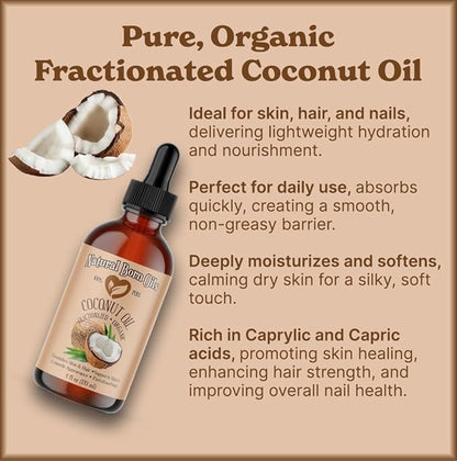 Coconut Oil Fractionated, 1 Gallon, Organic, Cold-Pressed, Carrier Oil, Fast-Absorbing, Deep Skin Care, Hair Health, Natural Born Oils.