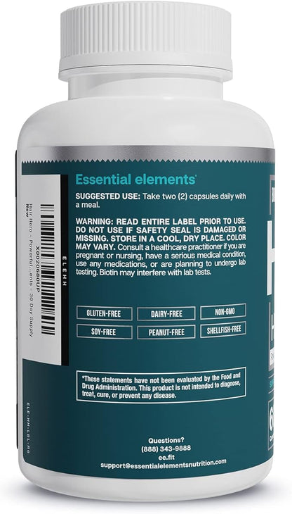 Essential Elements Hair Hero - Broad-Spectrum Hair Formula - Healthy Hair, Skin, and Nails - 5000 mcg Biotin 30 Day Supply (2-Pack)