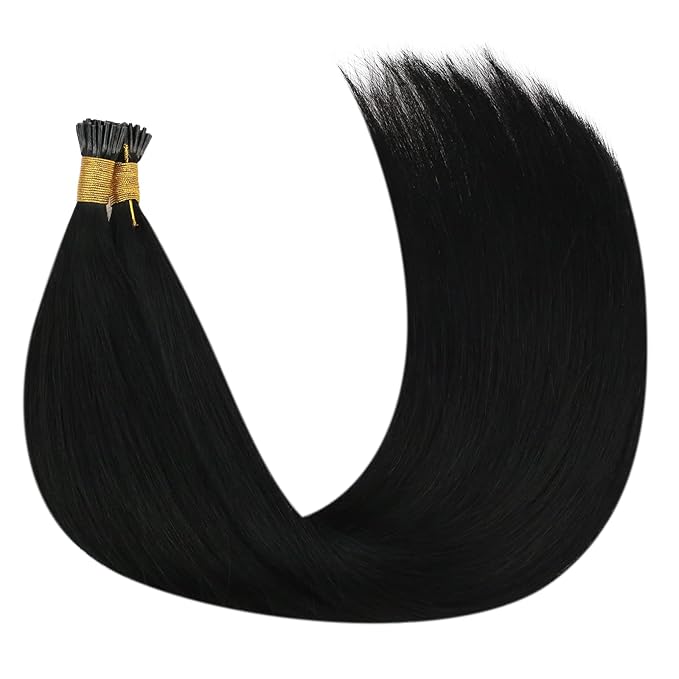 YoungSee I Tips Hair Extensions Real Human Hair Black Itip Hair Extensions Real Human Hair Jet Black 14 Inch 50g Tip Hair Extension for Short Hair Easy to Wear 80s Remy Human Hair