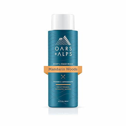 Oars + Alps Mens Moisturizing Body and Face Wash, Skin Care Infused with Vitamin E and Antioxidants, Sulfate Free, Mandarin Woods, 13.5oz, 1 Pack