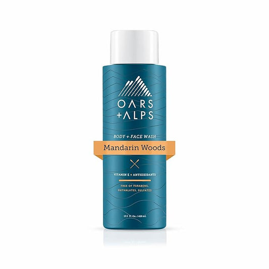 Oars + Alps Mens Moisturizing Body and Face Wash, Skin Care Infused with Vitamin E and Antioxidants, Sulfate Free, Mandarin Woods, 13.5oz, 1 Pack