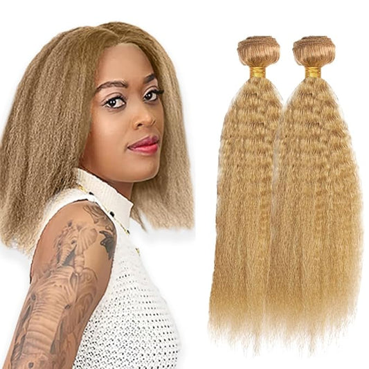 #27 Blonde Bundles Human Hair Yaki Straight Bundles 30 32 Inch Unprocessed Brazilian Virgin Hair Weave 2 Bundle Honey Blonde Human Hair Extensions