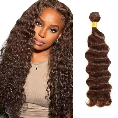 Brown Bundles Human Hair Color 4 Deep Wave Bundles 26 Inch Niegmeag Brazilian Grade 8A Virgin Remy Hair Extensions Double Weft Chocolate Deep Wave Bundle